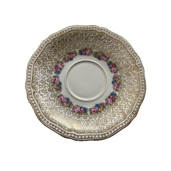 Vintage Rosenthal Bavaria Ivory Germany Floral Footed Tea Cup Saucer Gold Accent - Picture 4 of 12